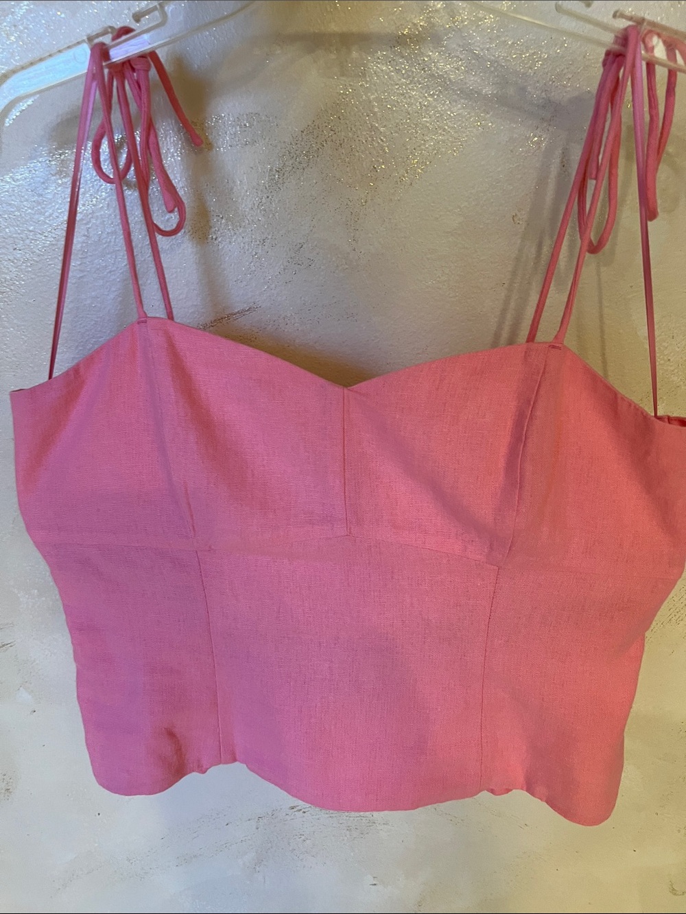 Pink Tie-Shoulder Bustier Crop Top